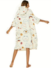  Clouds & Rainbow Print Hooded Loungewear Robe