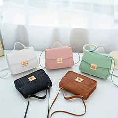 Chic Faux Leather Crossbody Bag in Pink/Green