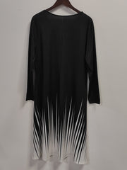  Women Casual Striped Print Long Sleeve V Neck Dress