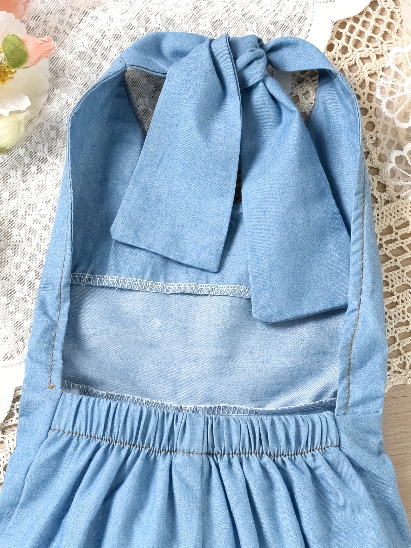 Girl's Denim Overall Jumpsuit with Backless Strap