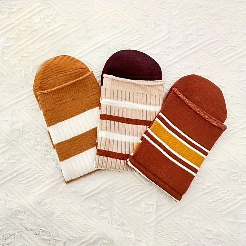 Women's Striped Crew Socks Soft Mid Tube Stockings