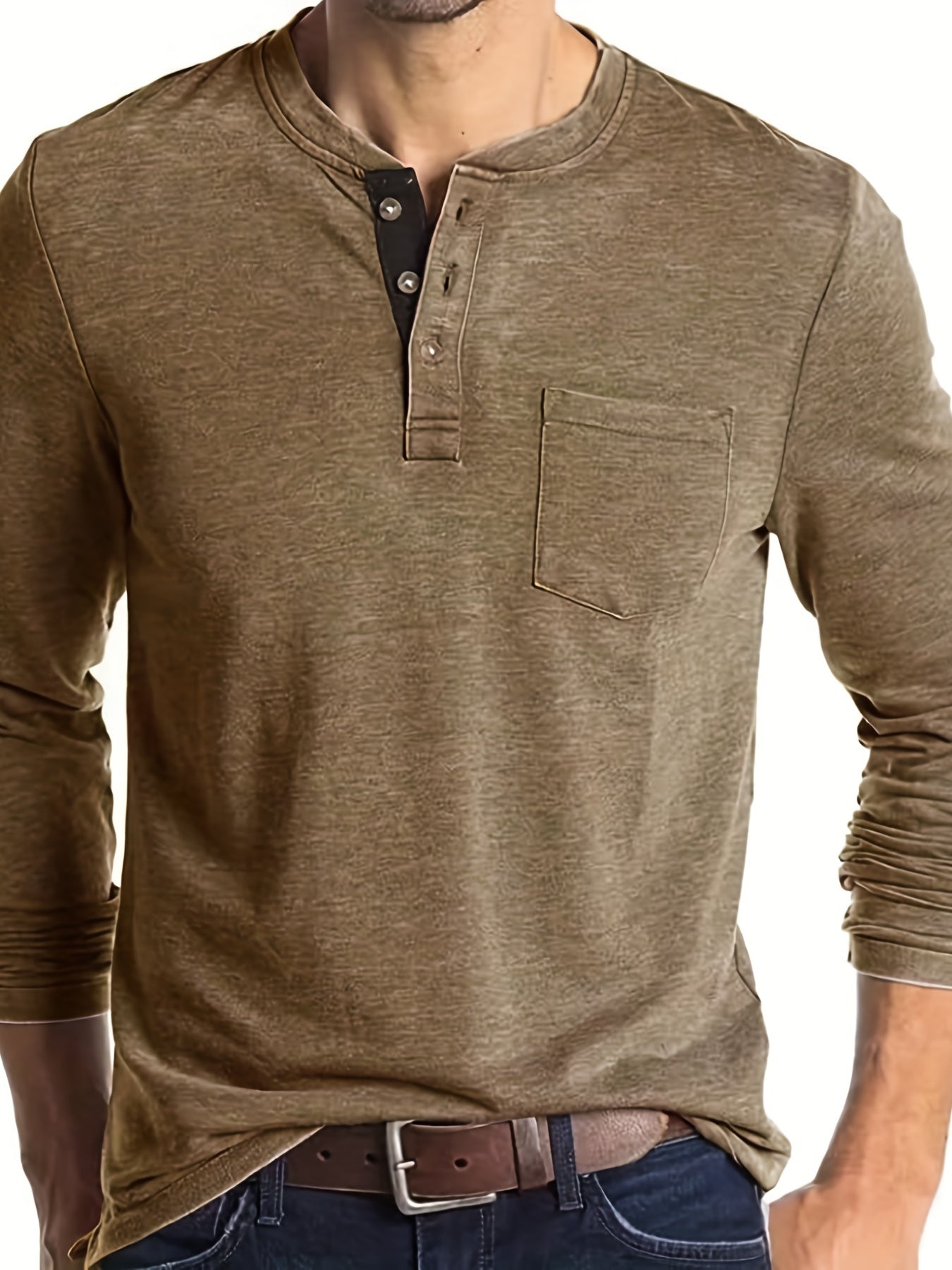 Men's Solid Long Sleeve Button T-shirt for Autumn