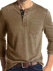 Men's Solid Long Sleeve Button T-shirt for Autumn