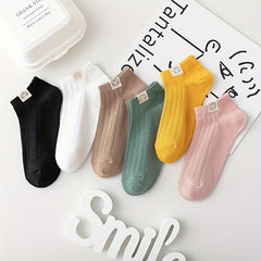6 Pairs Cartoon Applique & College Style Women's Socks