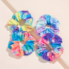 4pcs Bohemian Tie Dye Hair Scrunchies Soft Fabric Retro Scrunchie Hair Tie