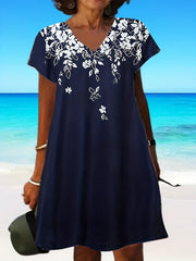  Dress Women's Plus Floral Print V Neck Knee Length Dress