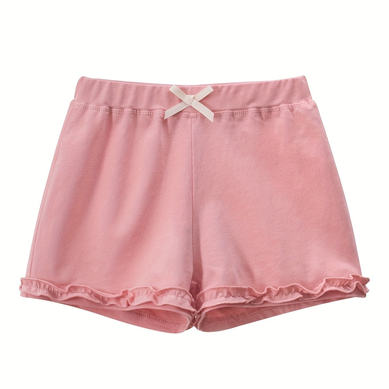 Toddler Girls Lace Trim Bow Front Elastic Waist Cotton Casual Shorts