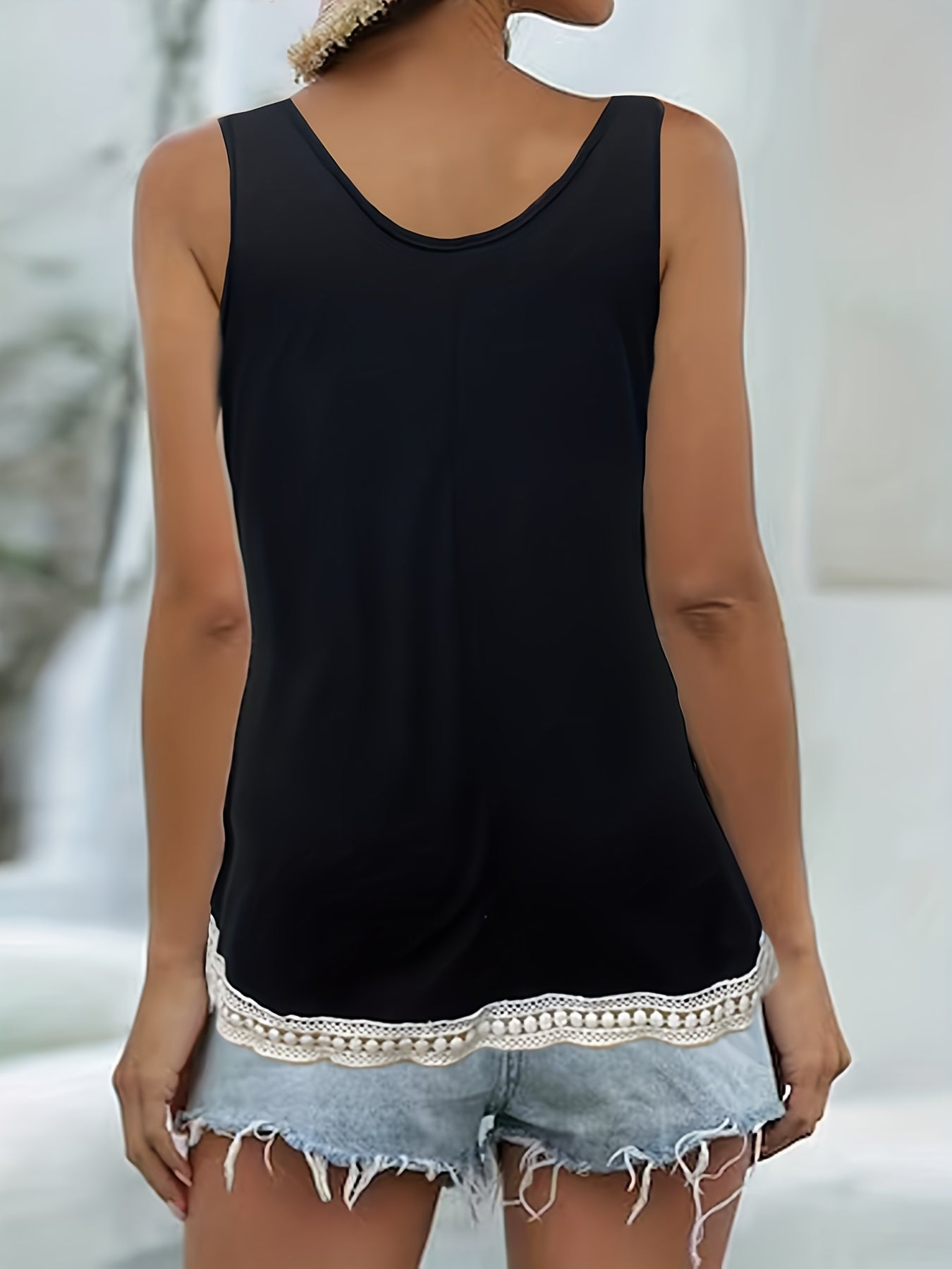  Lace Trim V Neck Tank Top
