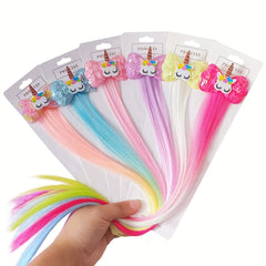 6pcs Unicorn Hair Clips Sequin Bow Hair Extensions