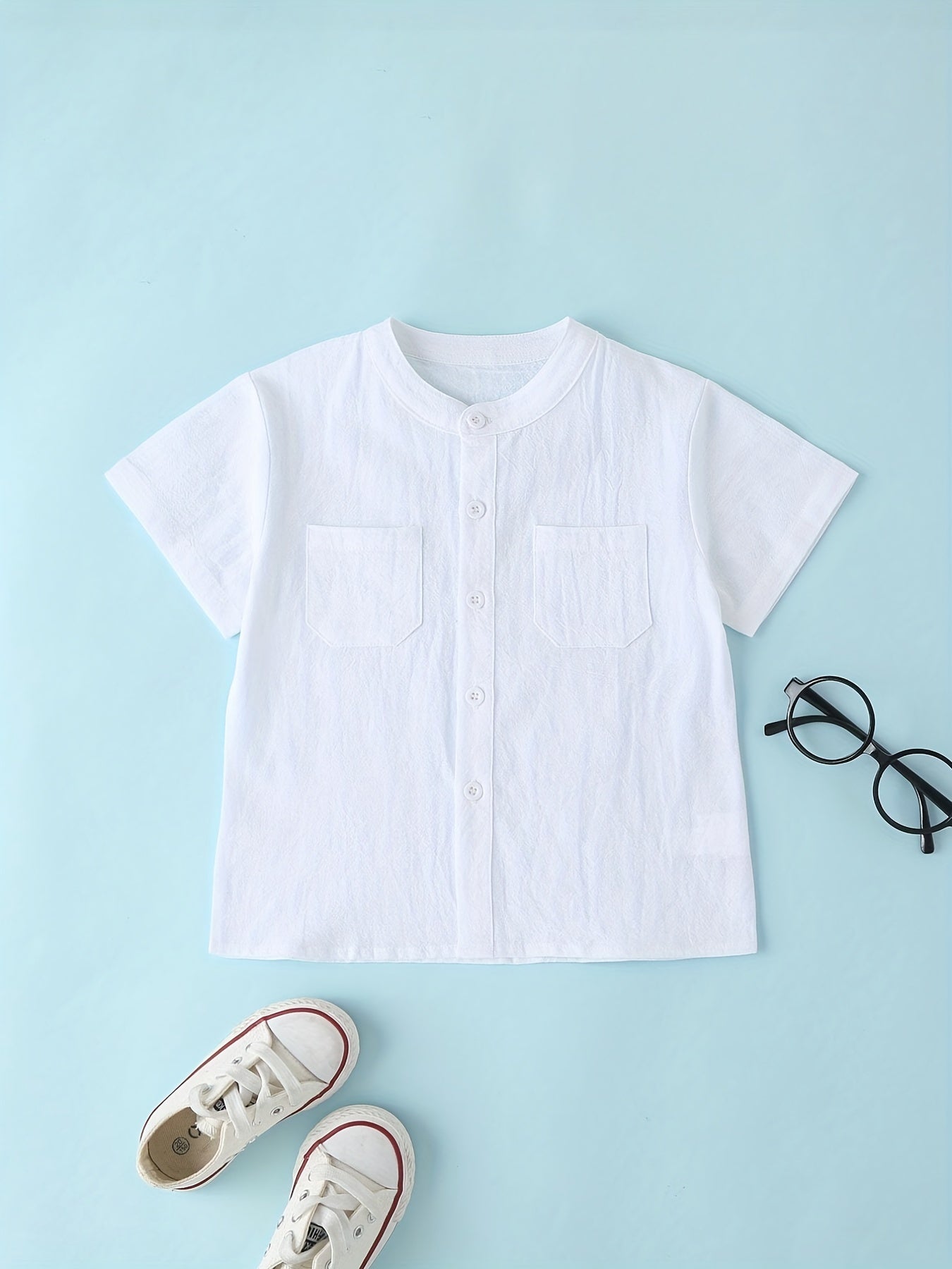 Boys Short Sleeves Stand Collar Shirt For Summer Kids Clothes