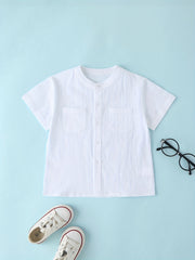 Boys Short Sleeves Stand Collar Shirt For Summer Kids Clothes