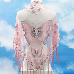 Triangle Scarf Butterfly Flower Embroidery Lace Tassel Shawl