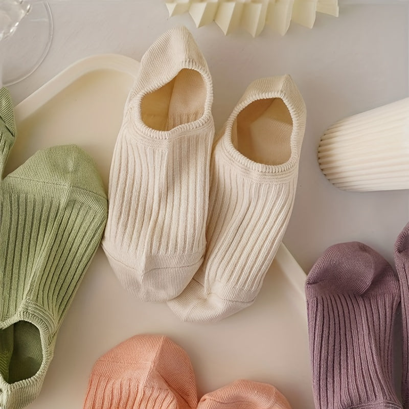 10 Pairs Colorful Ribbed Short Socks for Women