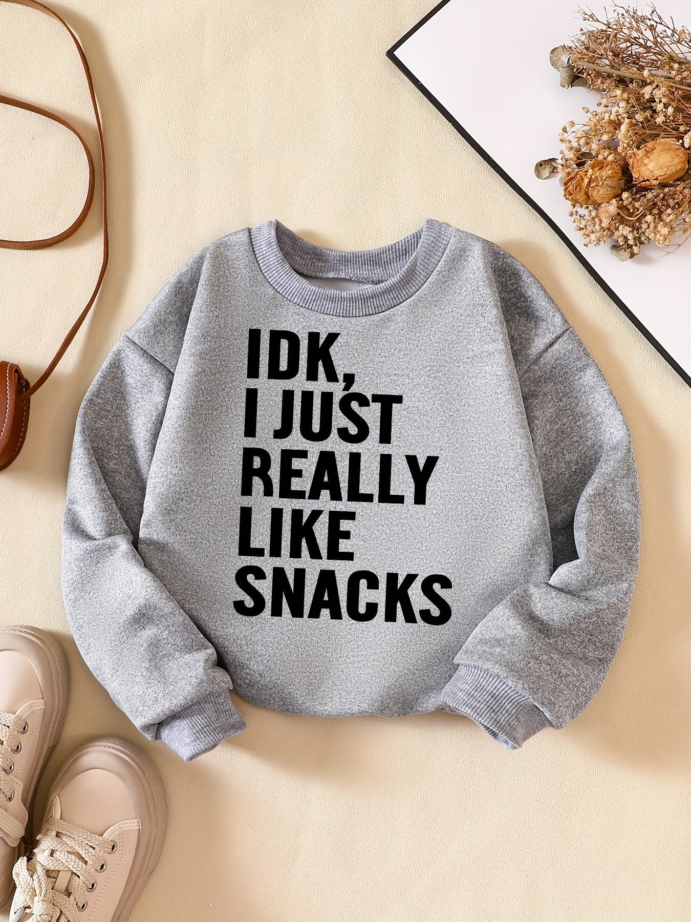 Girls' ''I Just Really Like Snacks'' Crew Neck Sweatshirt