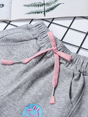 Girls Smile Embroidered Sweatpants Bow Front Baggy Fit