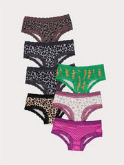 7pcs Contrast Lace Briefs Stretchy Intimates Panties Women's Lingerie