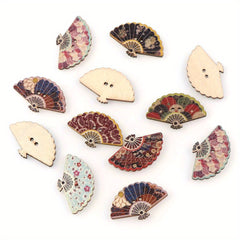 50pcs Mixed Fan Wooden Button DIY Crafts Sewing Accessories
