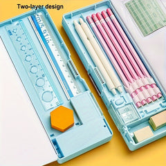 Large Capacity Double Layer Plastic Pen Box