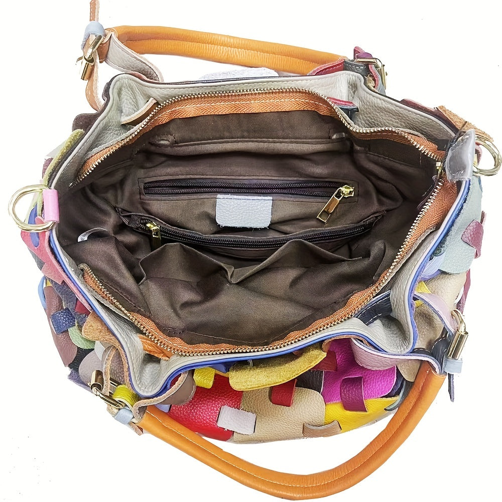 Patchwork Tote Bag Leather Shoulder Bag Casual Commuter Bag