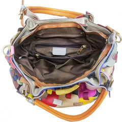 Patchwork Tote Bag Leather Shoulder Bag Casual Commuter Bag