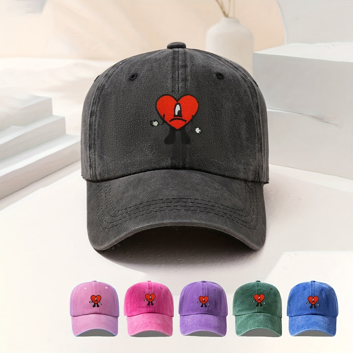 Heart Little Man Bad Rabbit Baseball Cap Candy Distressed Cartoon Sports Hat