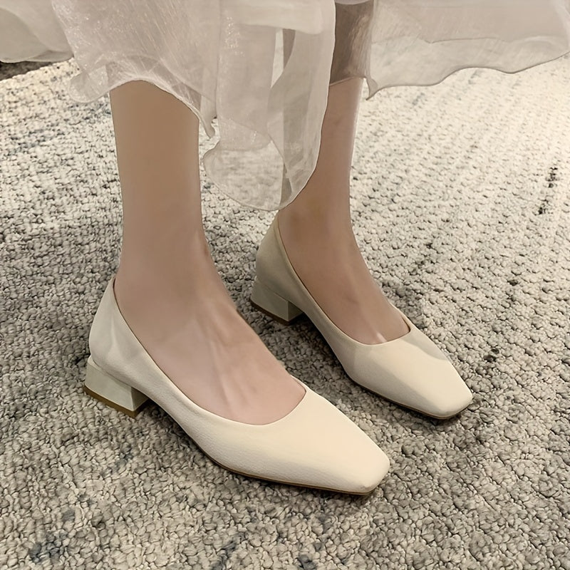 Women's Low Heel Square Toe Slip On Shoes
