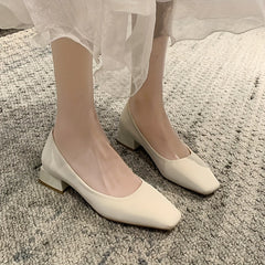 Women's Low Heel Square Toe Slip On Shoes