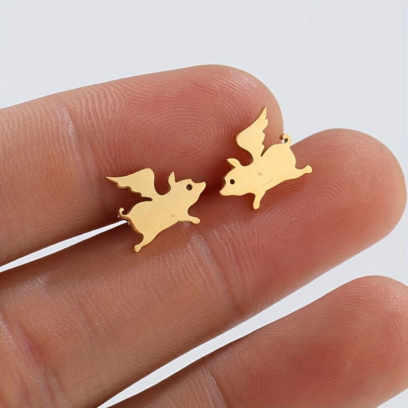 Funny Flying Pig Angel Stud Earrings