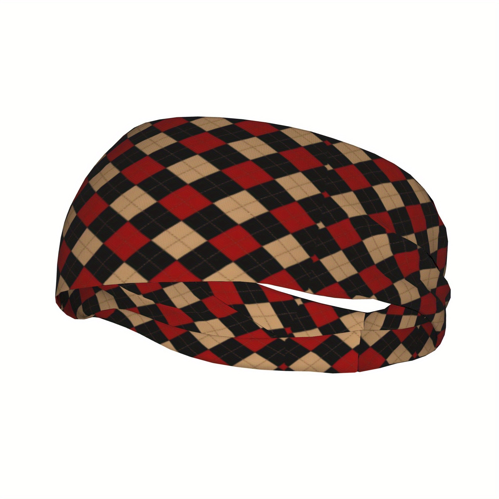 Plaid Headband Red Beige Checkered Pattern for Sports & Casual