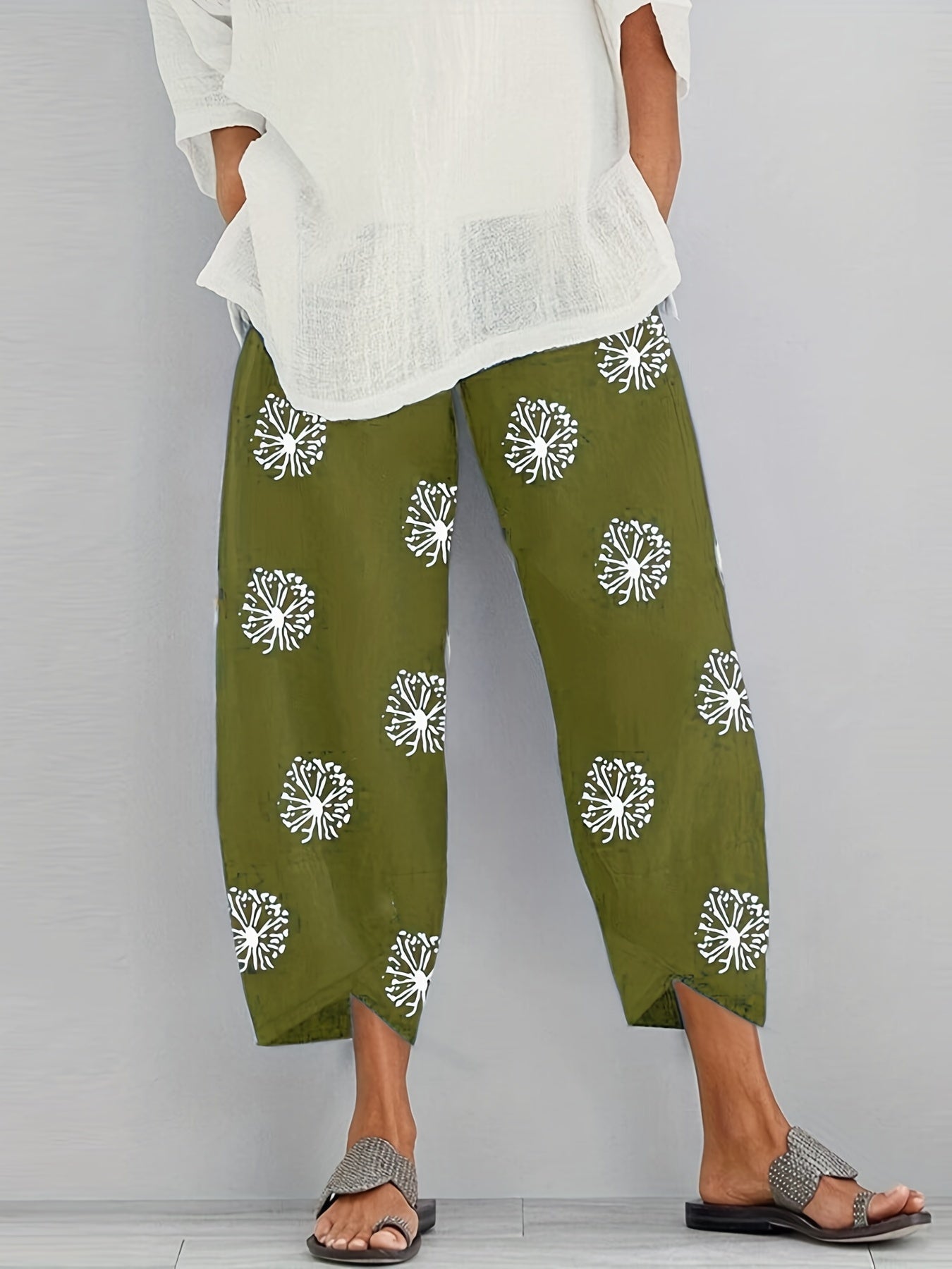 Women's Plus Dandelion Print Wide Leg Pants