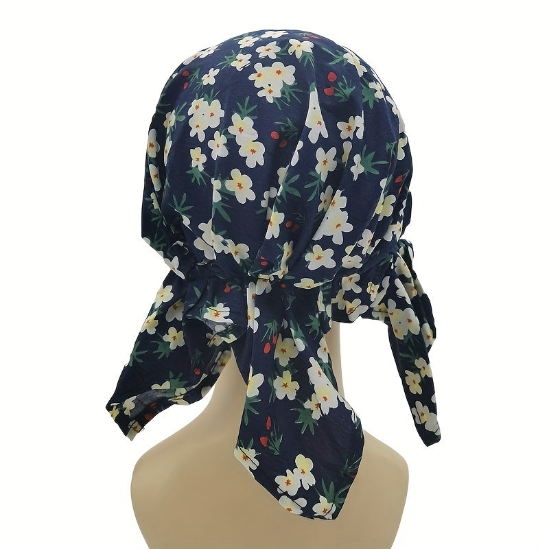 Small Flower Print Triangle Turban Cap Cotton Bandana Women Casual Head Wrap