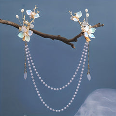 Hanfu Hair Clip Pearl Flower Leaf Hairpin Vintage Chinese Cheongsam Accessory