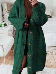  Cable Long Sleeve Button Up Cardigan