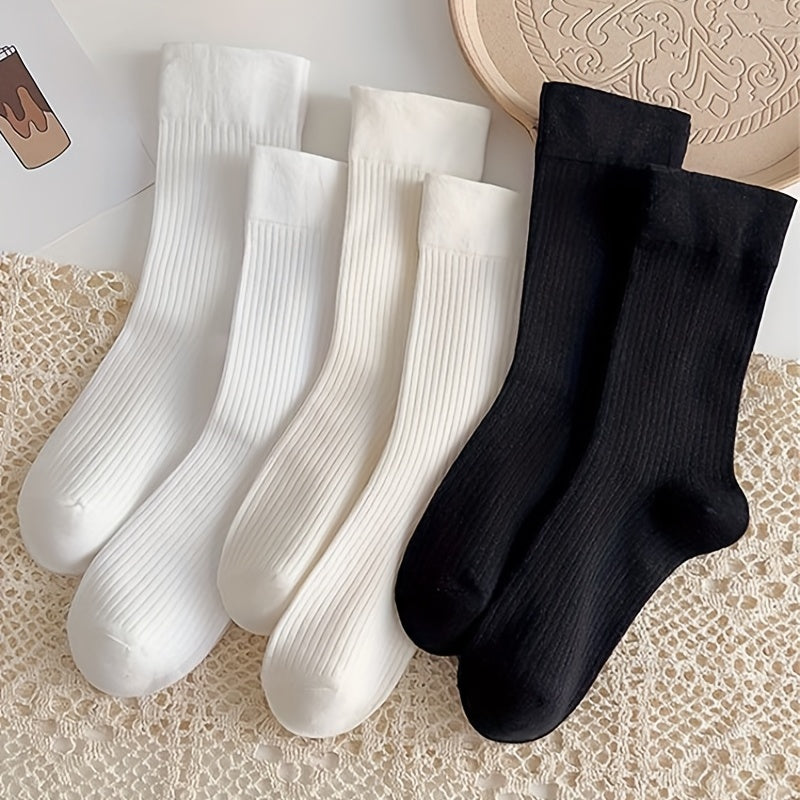 6 Pairs Comfy Breathable Women's Solid Socks Stockings