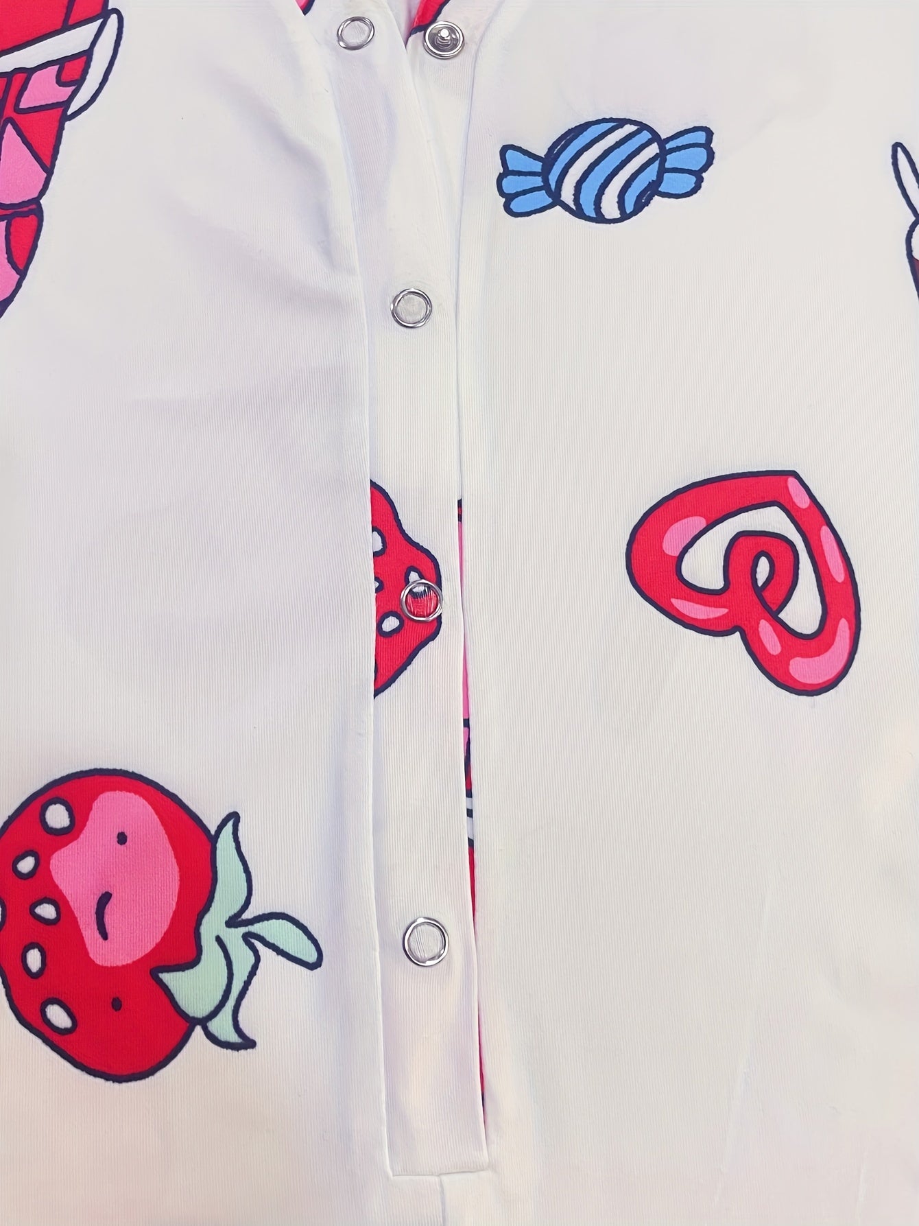 Ice Cream Print Pajama Romper Long Sleeve V Neck Buttons