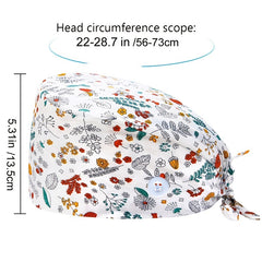 Cartoon Print Work Hat Adjustable Nurse Hat With Buttons Elastic Scrub Cap