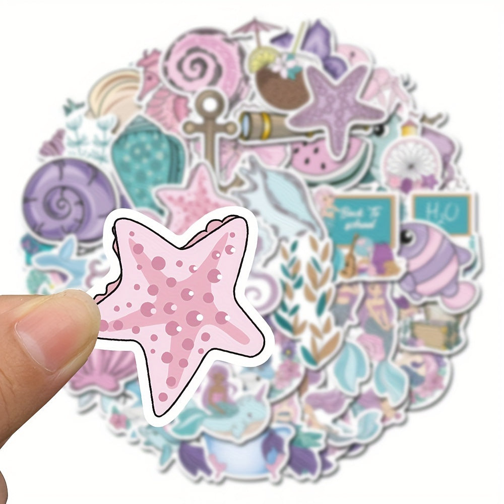 56pcs Pink Purple Mermaid Underwater Animal Stickers Waterproof Stickers