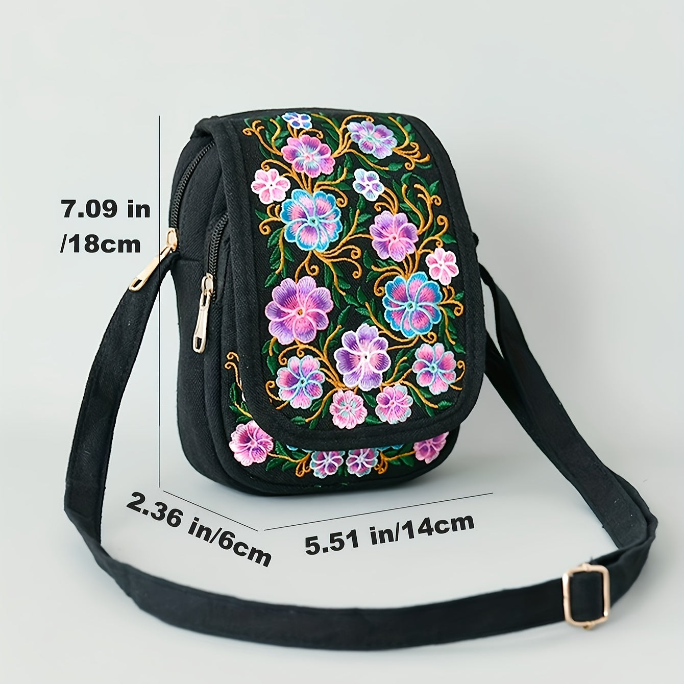 Vintage Ethnic Style Mini Crossbody Bag with Flower Embroidery