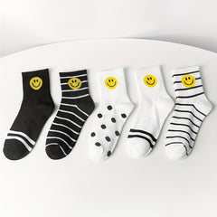 5 Pairs Smiling Face Print Socks Mid Tube Women's Stockings