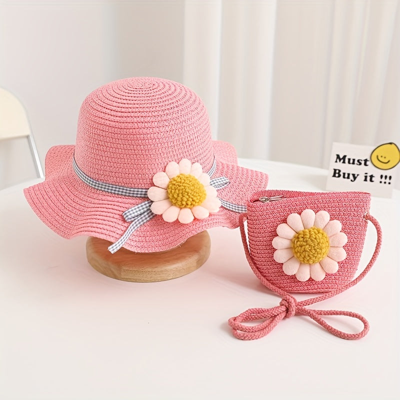 Kids Sunflower Beach Hat & Bag Set for Spring & Summer