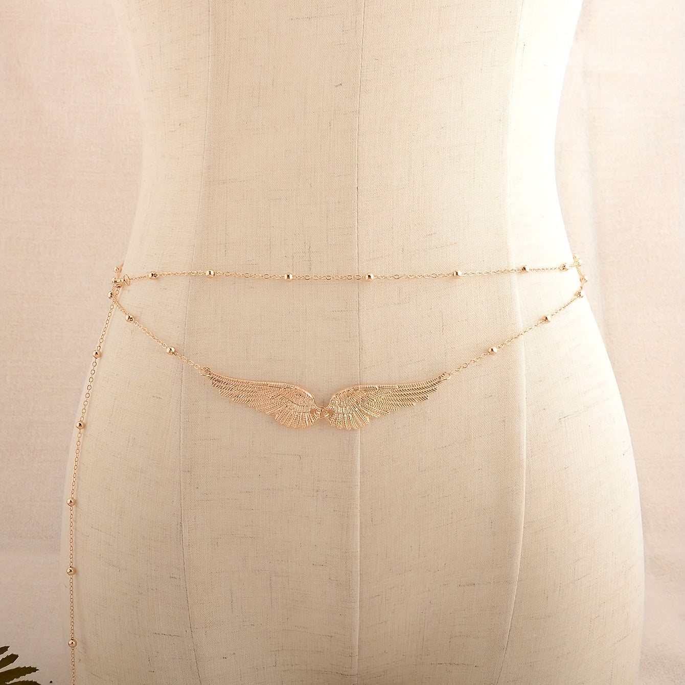 Layered Golden Wing Waist Chain Beaded Metal Waistband Dress Girdle