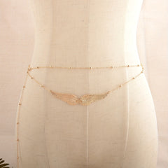 Layered Golden Wing Waist Chain Beaded Metal Waistband Dress Girdle