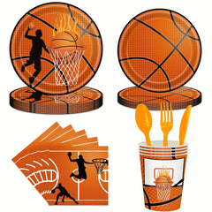 24pcs Basketball Party Tableware Set Disposable Paper Plates Cups