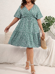  Floral Print Surplice Neck Midi Wrap Dress