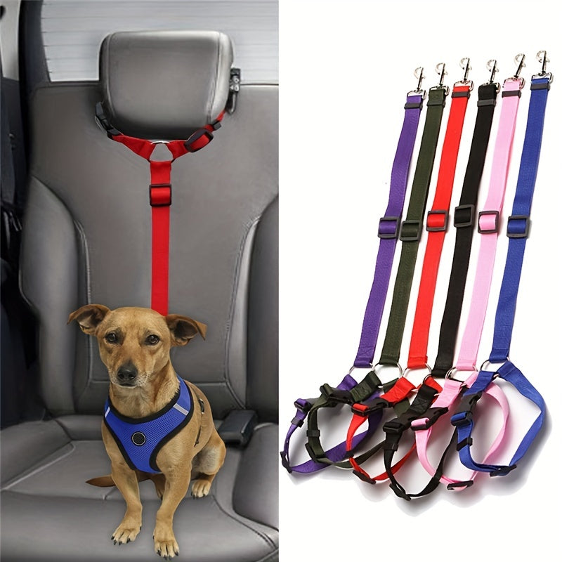 2-in-1 Pet Car Seat Belt Nylon Lead Leash Backseat Safety Belt Adjustable