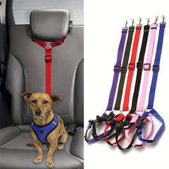 2-in-1 Pet Car Seat Belt Nylon Lead Leash Backseat Safety Belt Adjustable