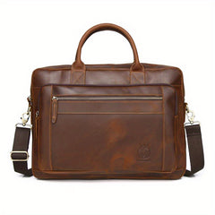 SCHLATUM Leather Briefcase Men Vintage Crazy Horse Business Bag