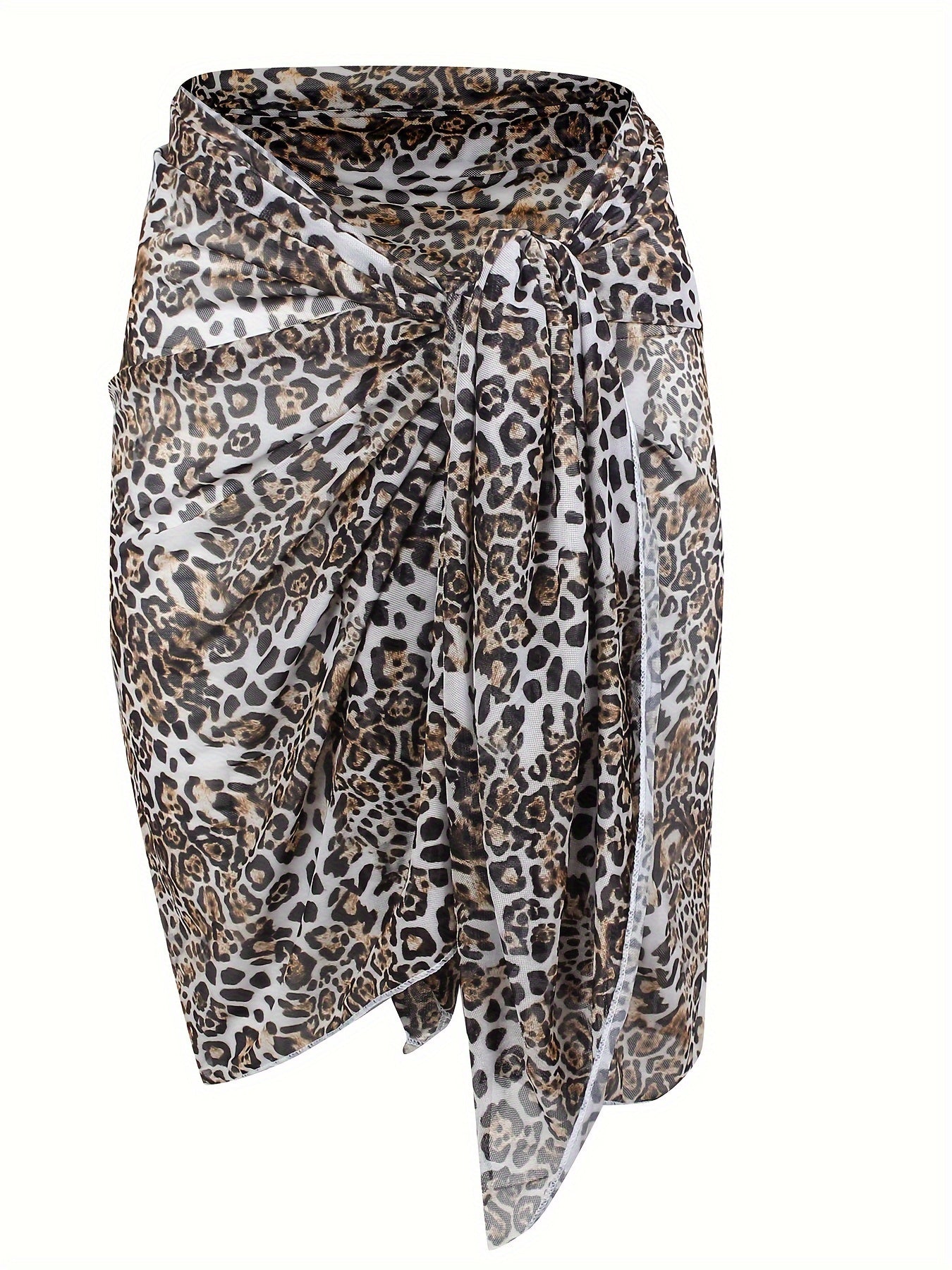  Leopard Print Wrap Mesh Beach Cover Up Skirt