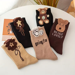 5 Pairs Cartoon Print Women's Socks Stockings