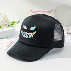 Summer Outdoor Sunshade Mesh Baseball Cap with Ghost Face Print